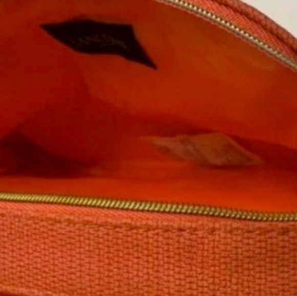 LANCOME Cosmetic Pouch Bag 1 Salmon Gold Zipper Closure Tweed Pattern Makeup NEW - Picture 5 of 8